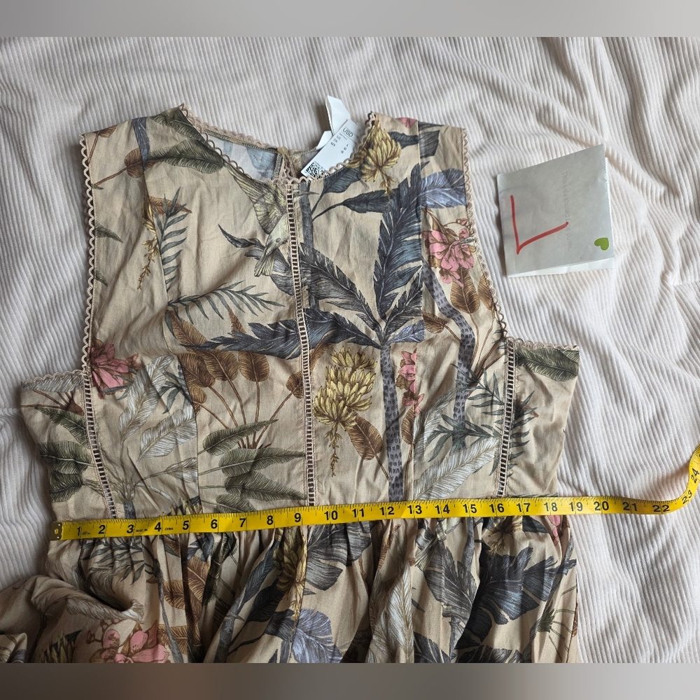 H&M Lace Detail Cotton Dress Maxi Floral Plants Multicolored Unlined Bnwt - Picture 9 of 15